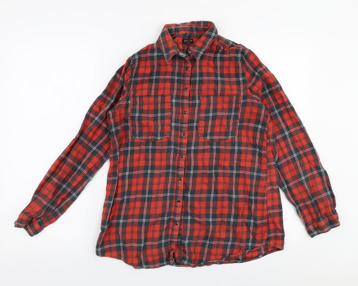 River Island Womens Multicoloured Check 100% Cotton Jersey Button-Up Size 8 Collared