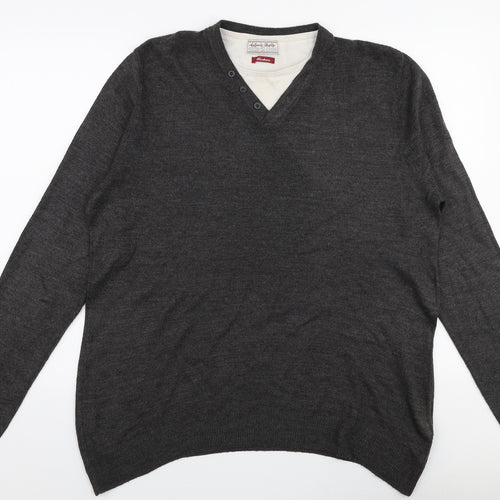TU Mens Grey Round Neck  Acrylic Pullover Jumper Size M