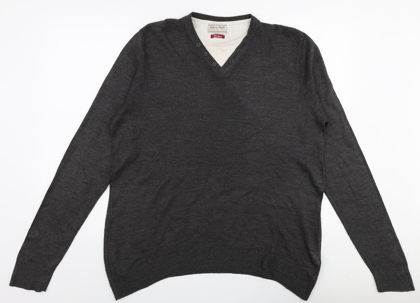 TU Mens Grey Round Neck  Acrylic Pullover Jumper Size M