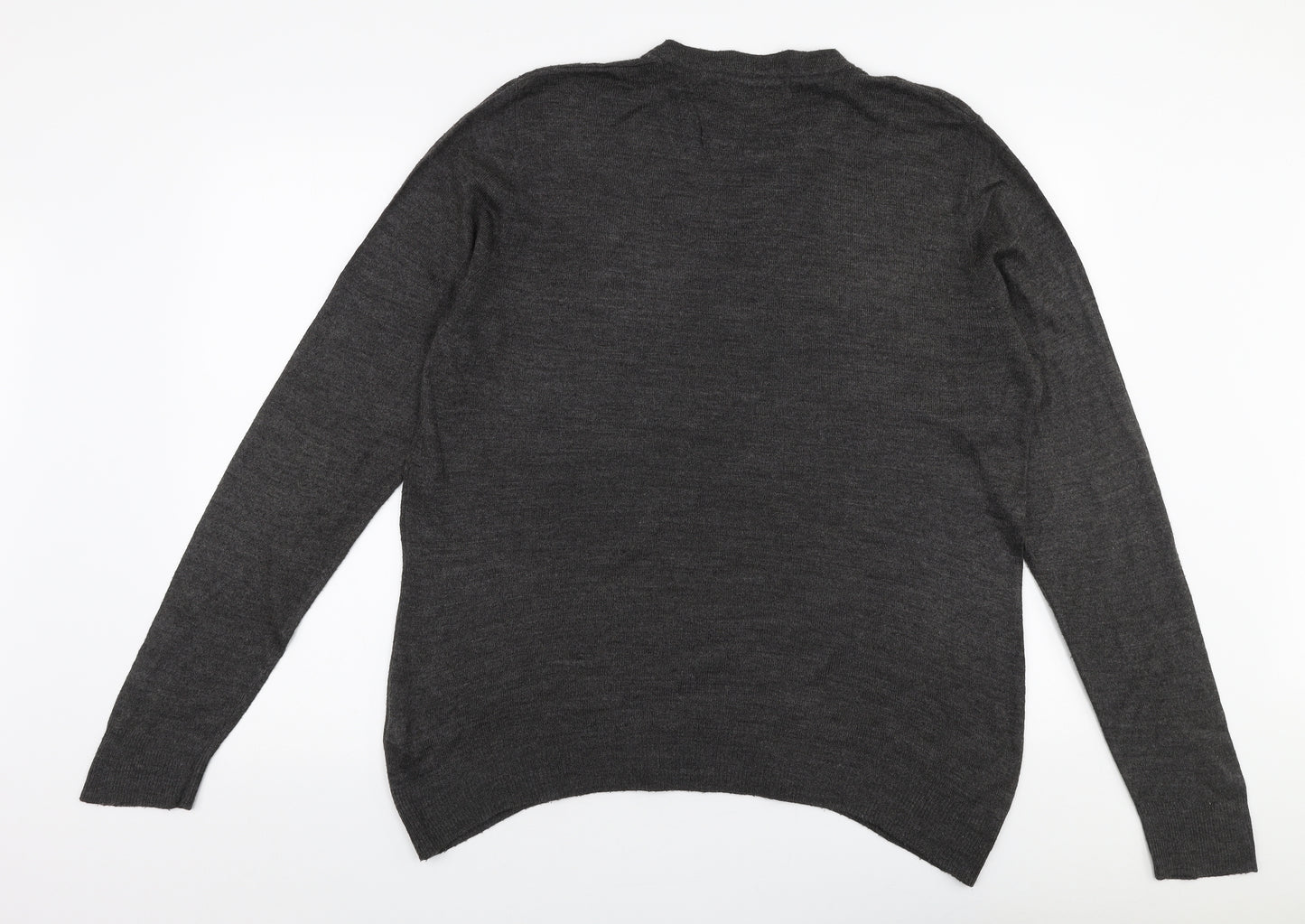 TU Mens Grey Round Neck  Acrylic Pullover Jumper Size M