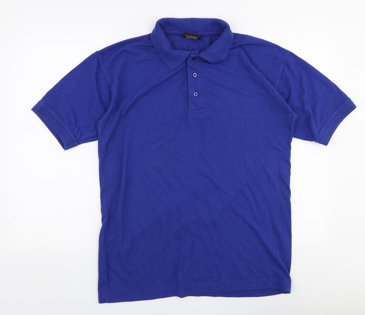 Orn Mens Blue Polyester Polo Size M Collared Button
