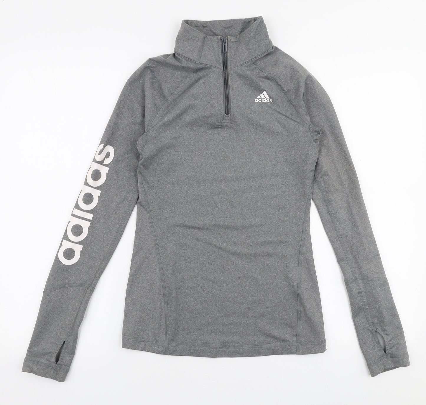 adidas Womens Grey  Polyester Jersey T-Shirt Size XS High Neck Zip