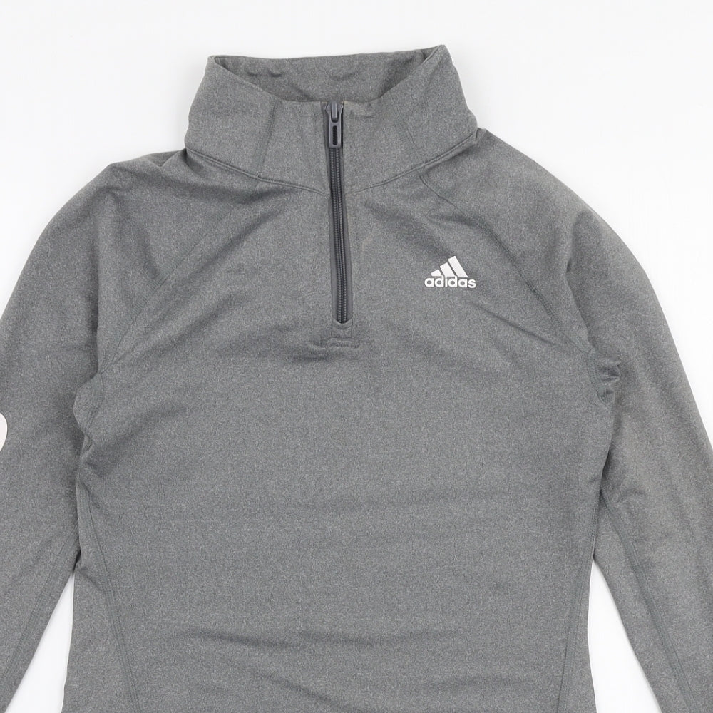 adidas Womens Grey  Polyester Jersey T-Shirt Size XS High Neck Zip