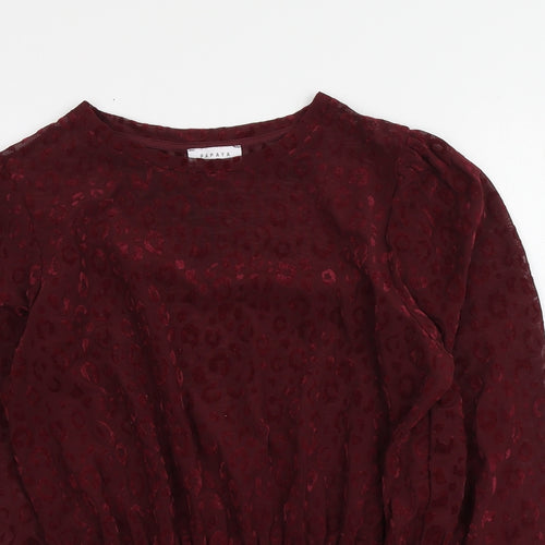 Papaya Womens Red Animal Print Polyester Basic Blouse Size 12 Round Neck