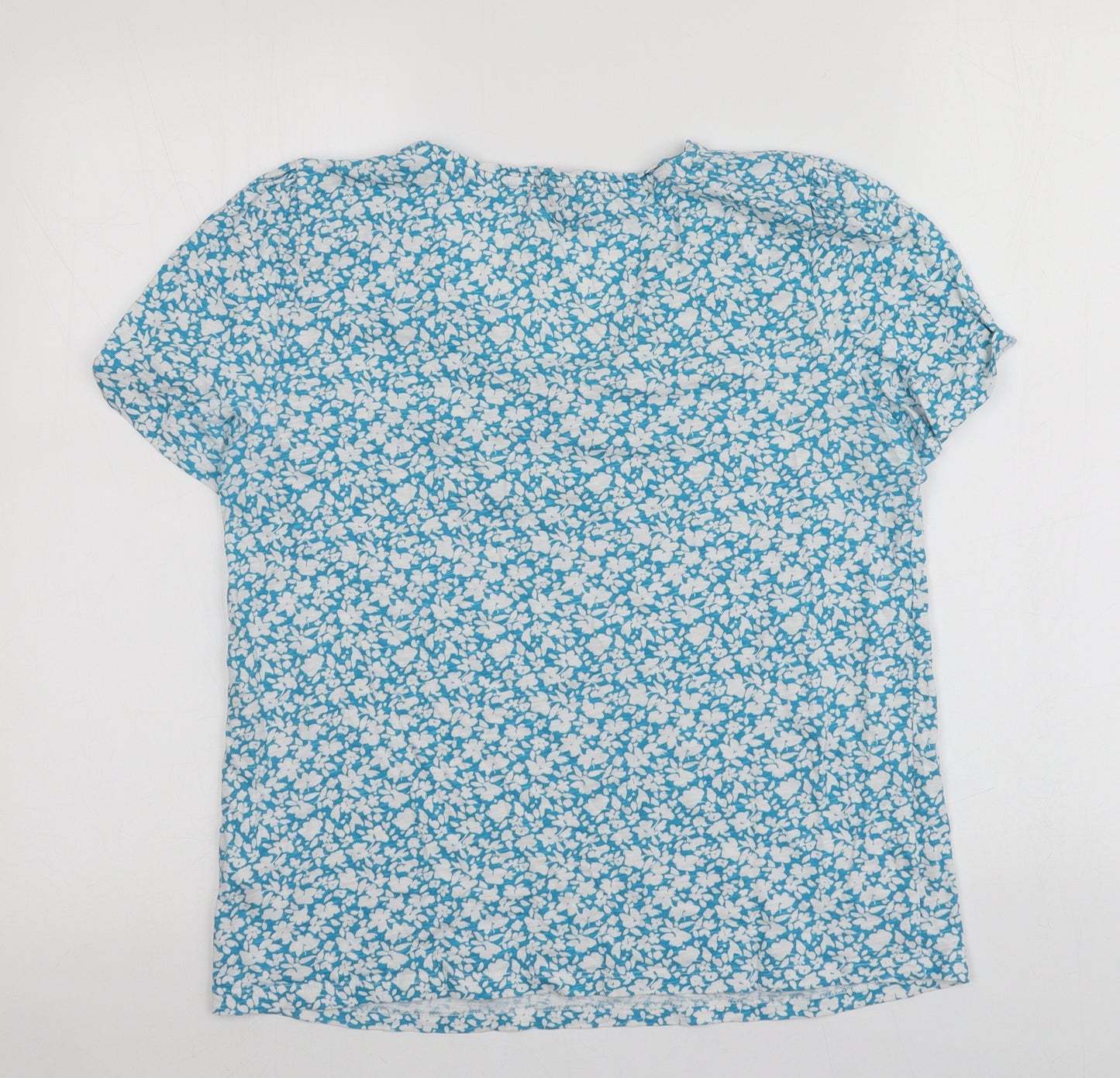 Phase Eight Womens Blue Floral 100% Cotton Basic T-Shirt Size 12 V-Neck