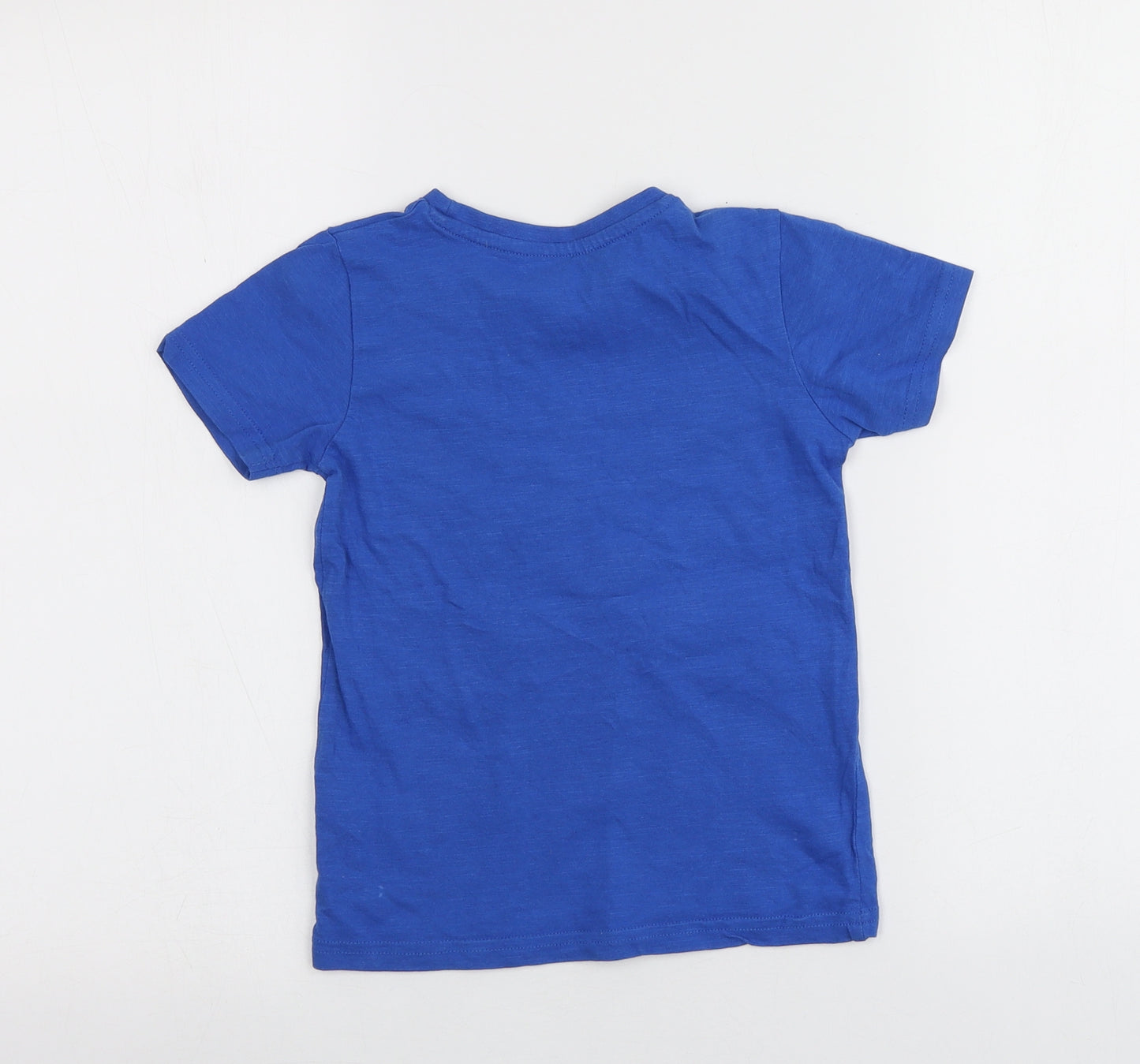Dunnes Stores Boys Blue Geometric 100% Cotton Basic T-Shirt Size 4-5 Years Round Neck  - Shark pattern