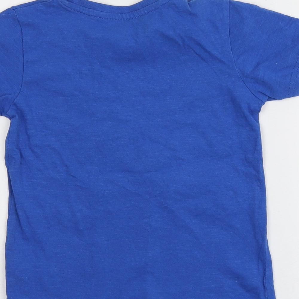 Dunnes Stores Boys Blue Geometric 100% Cotton Basic T-Shirt Size 4-5 Years Round Neck  - Shark pattern