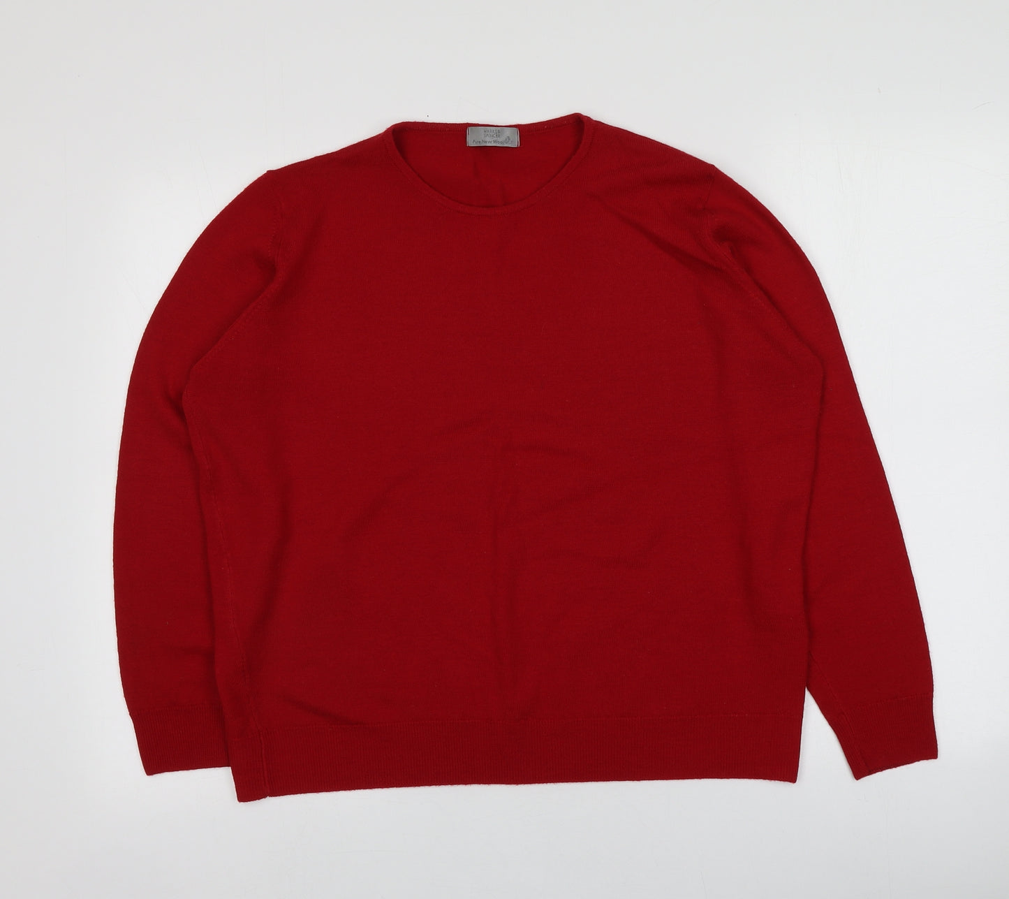 M&S Womens Red Round Neck  Wool Pullover Jumper Size S