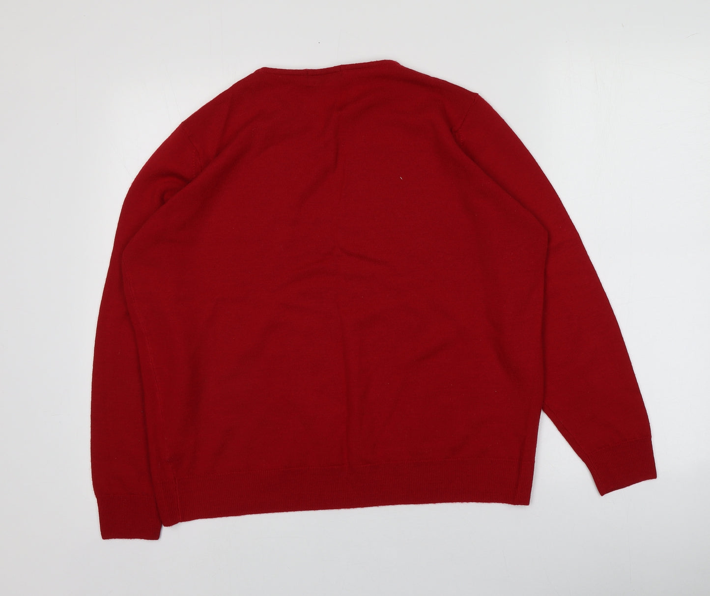 M&S Womens Red Round Neck  Wool Pullover Jumper Size S