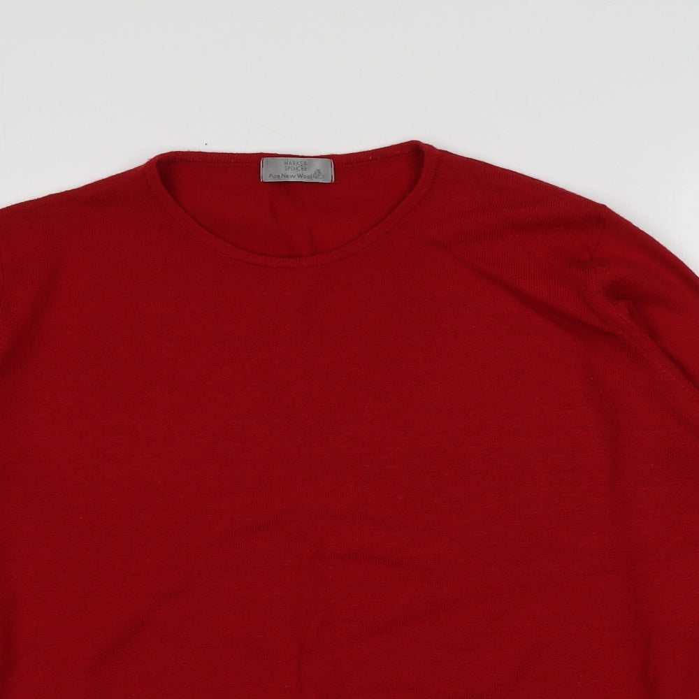 M&S Womens Red Round Neck  Wool Pullover Jumper Size S