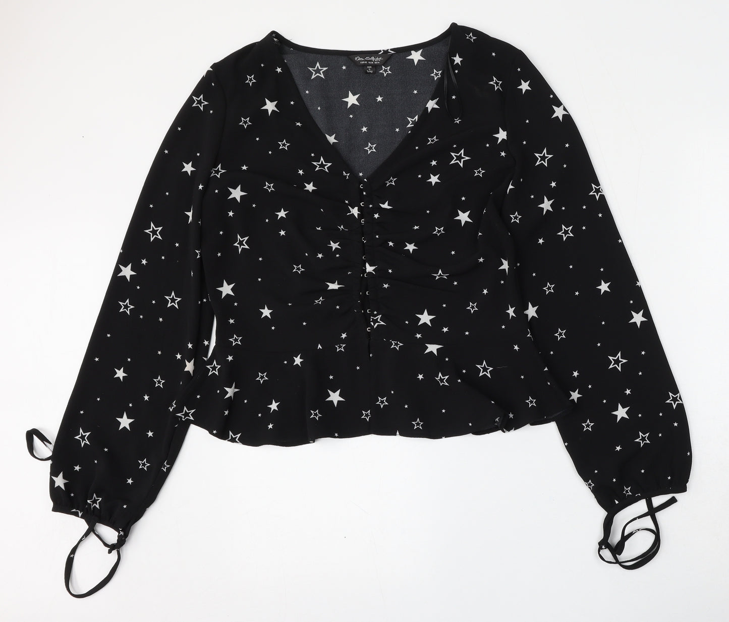 Miss Selfridge Womens Black Geometric Polyester Basic Blouse Size 14 Round Neck