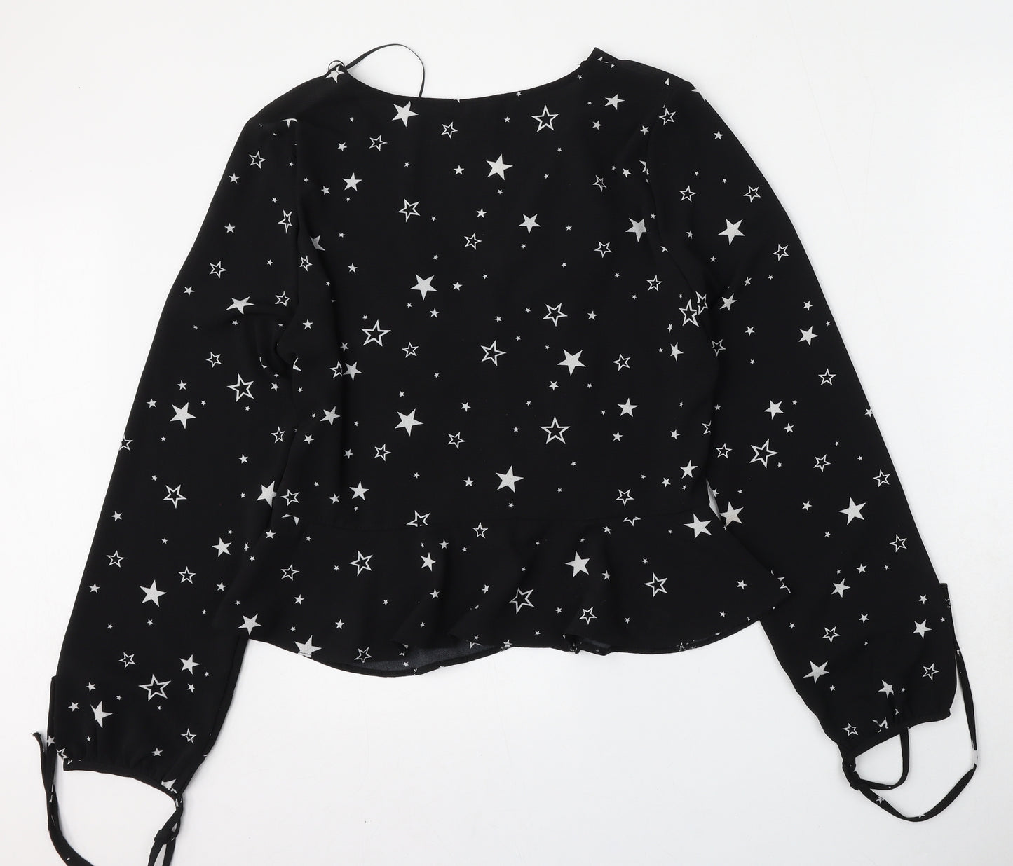 Miss Selfridge Womens Black Geometric Polyester Basic Blouse Size 14 Round Neck