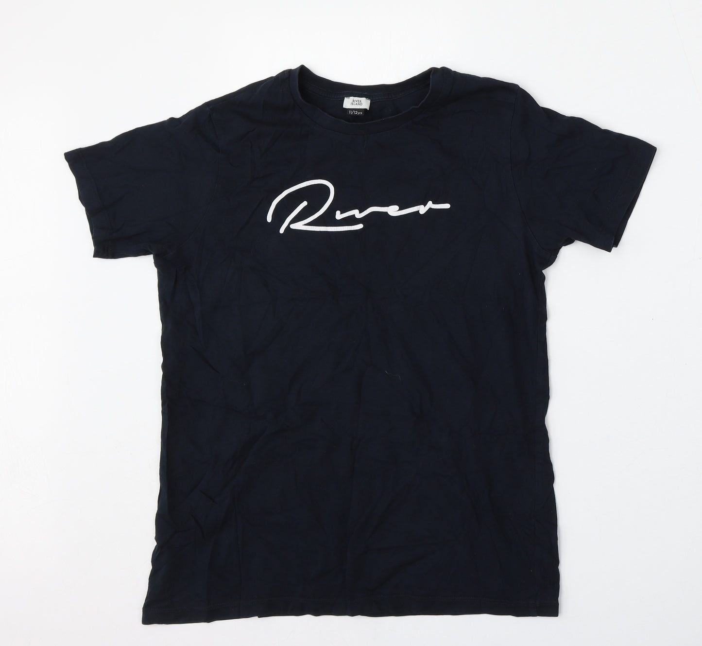 River Island Boys Blue  Cotton Basic T-Shirt Size 11-12 Years Round Neck