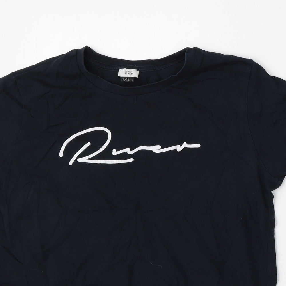River Island Boys Blue  Cotton Basic T-Shirt Size 11-12 Years Round Neck