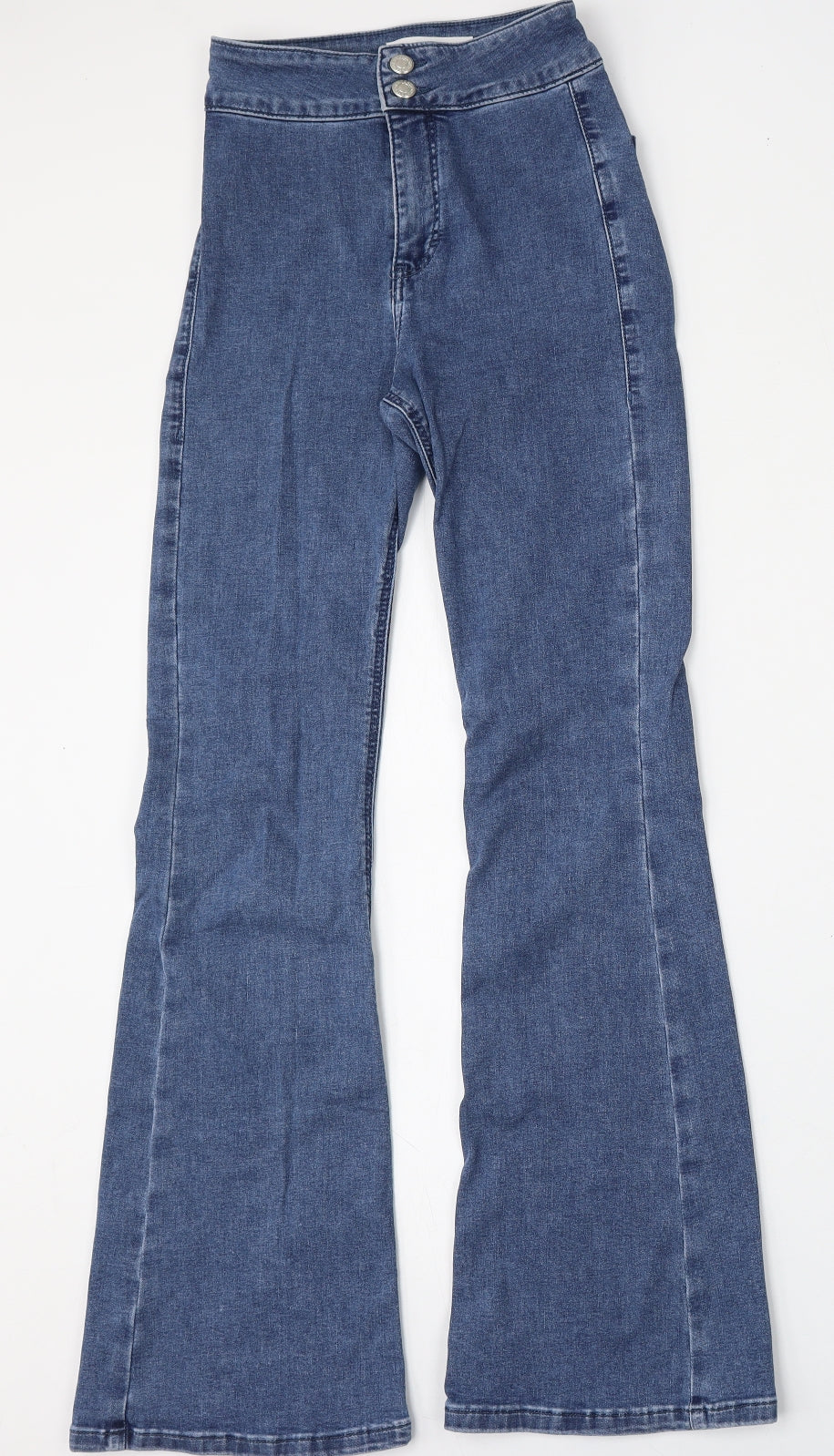 Topshop Womens Blue  Cotton Flared Jeans Size 25 L28 in Regular Button