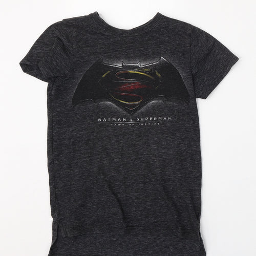 NEXT Boys Grey  Cotton Basic T-Shirt Size 8 Years Round Neck  - Batman, Superman