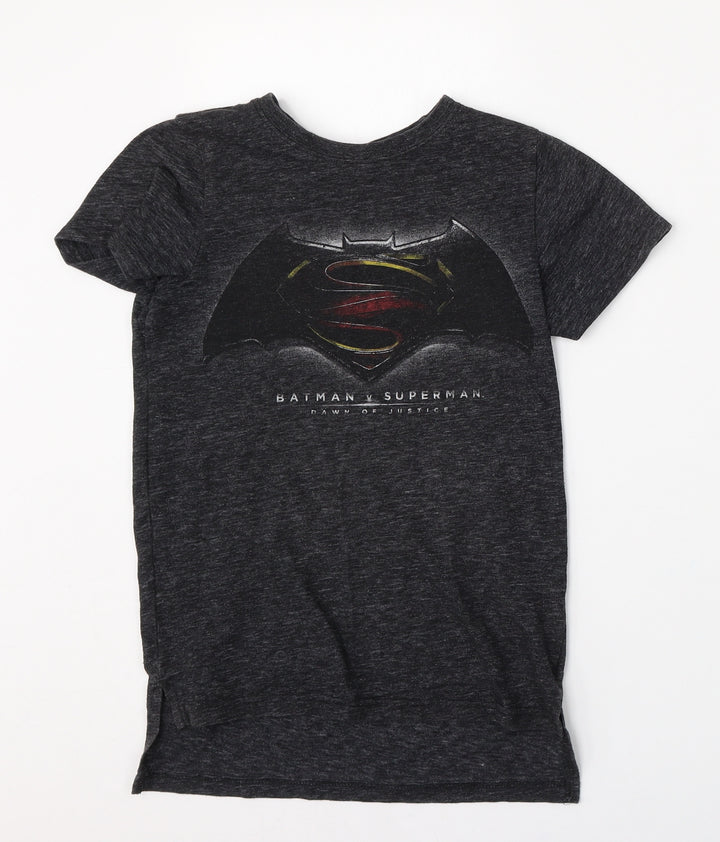 NEXT Boys Grey  Cotton Basic T-Shirt Size 8 Years Round Neck  - Batman, Superman