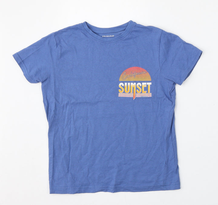 Primark Boys Blue Polyester Basic T-Shirt Size 8-9 Years Round Neck