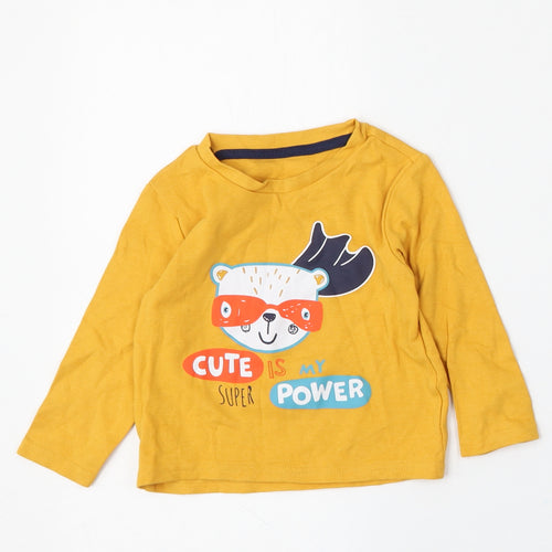 Primark Boys Yellow  Cotton Basic T-Shirt Size 12-18 Months Round Neck