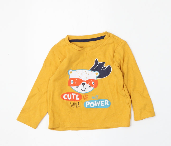 Primark Boys Yellow Cotton Basic T-Shirt Size 12-18 Months Round Neck