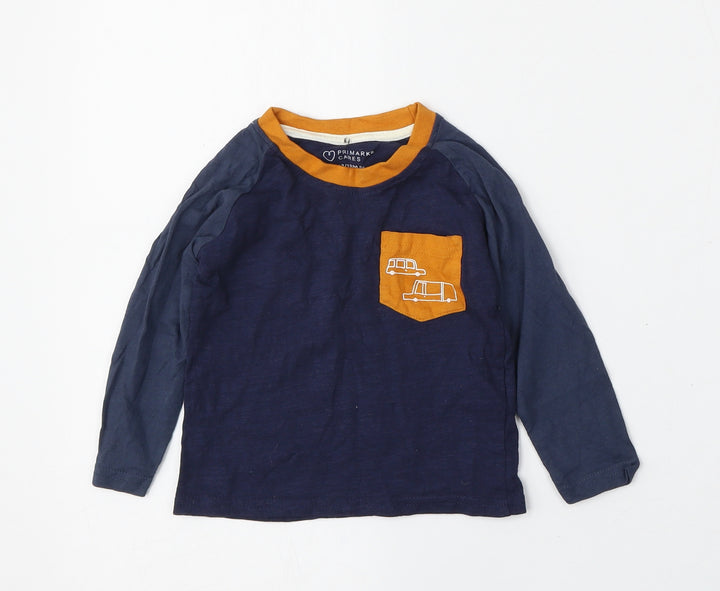 Primark Boys Blue  Cotton Basic T-Shirt Size 12-18 Months Round Neck