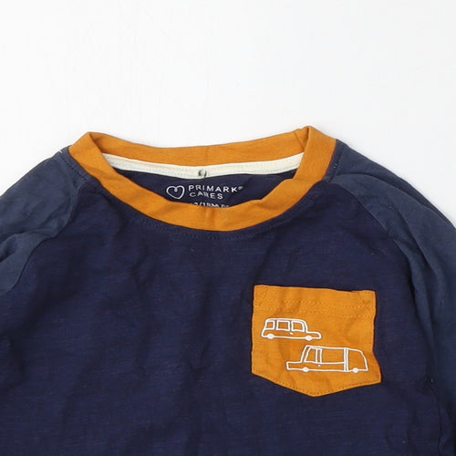Primark Boys Blue  Cotton Basic T-Shirt Size 12-18 Months Round Neck