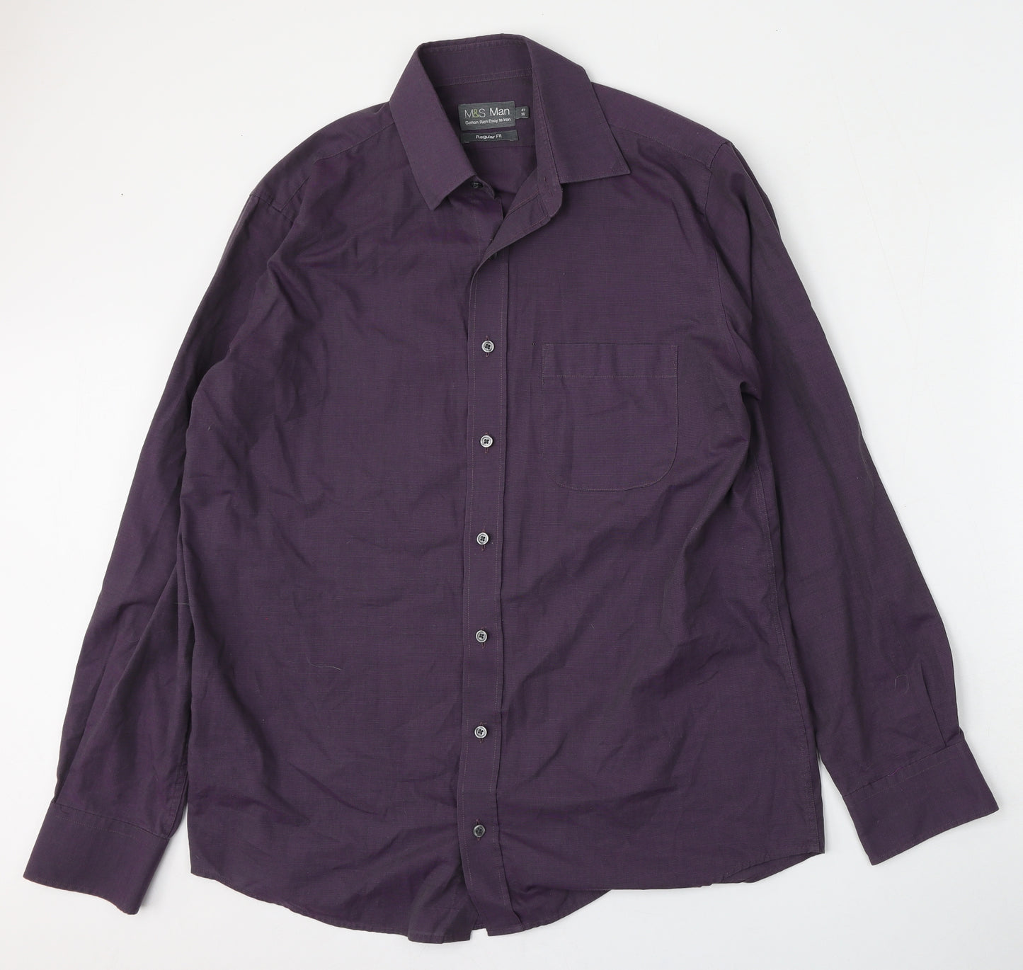 Marks and Spencer Mens Purple  Cotton  Dress Shirt Size 16 Collared Button