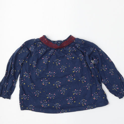 F&F Girls Blue Floral Cotton Basic T-Shirt Size 9-12 Months Round Neck