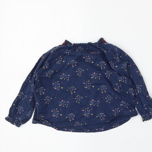 F&F Girls Blue Floral Cotton Basic T-Shirt Size 9-12 Months Round Neck