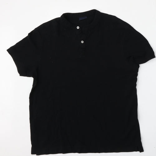 Lefties Mens Black  Cotton  Polo Size L Round Neck Button