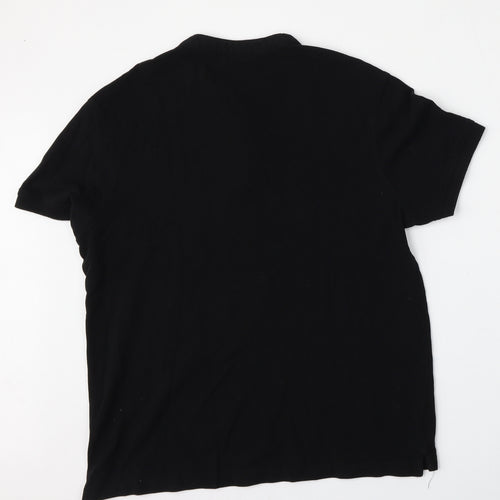Lefties Mens Black  Cotton  Polo Size L Round Neck Button