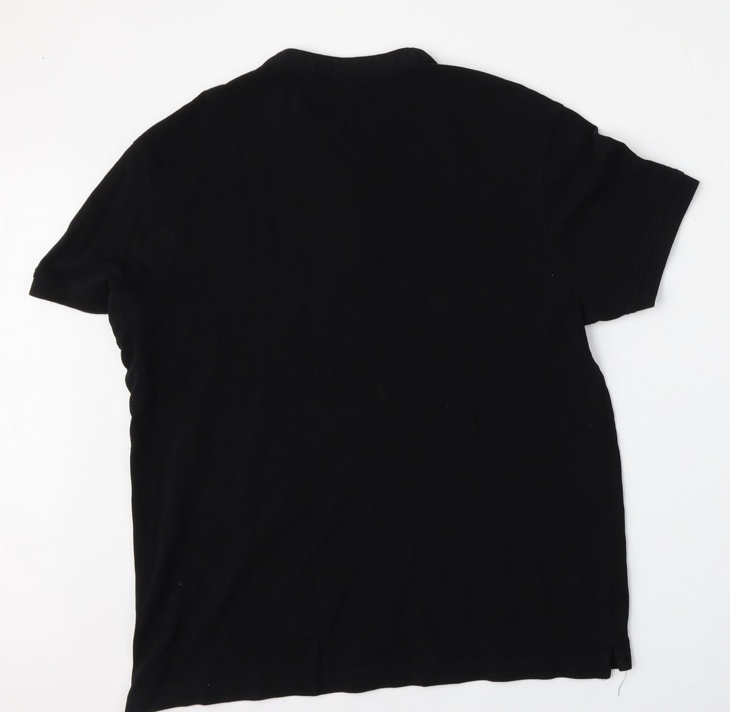 Lefties Mens Black  Cotton  Polo Size L Round Neck Button
