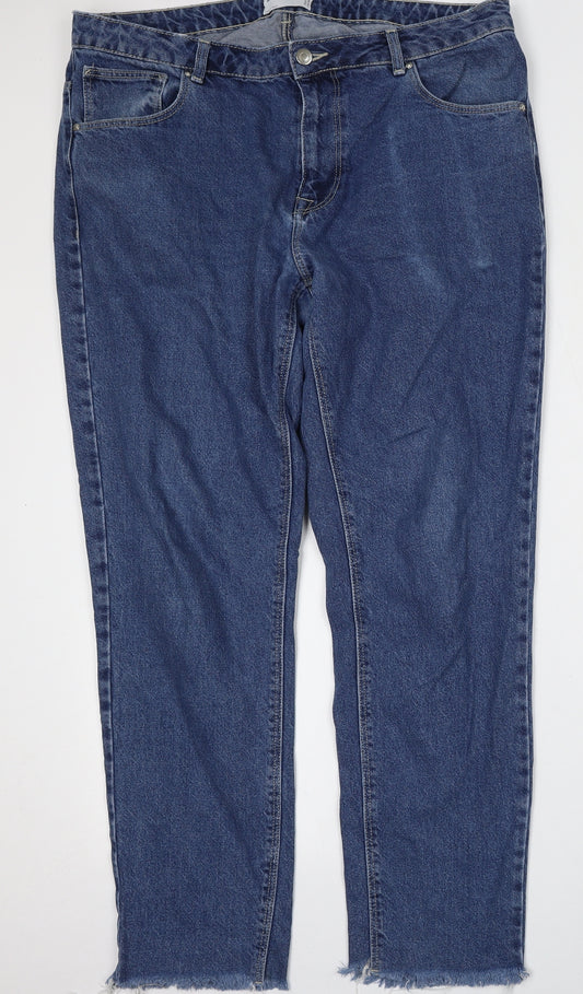 Front view of ASOS women’s blue cotton cropped jeans, size UK 40, in, 30-inch leg regular button