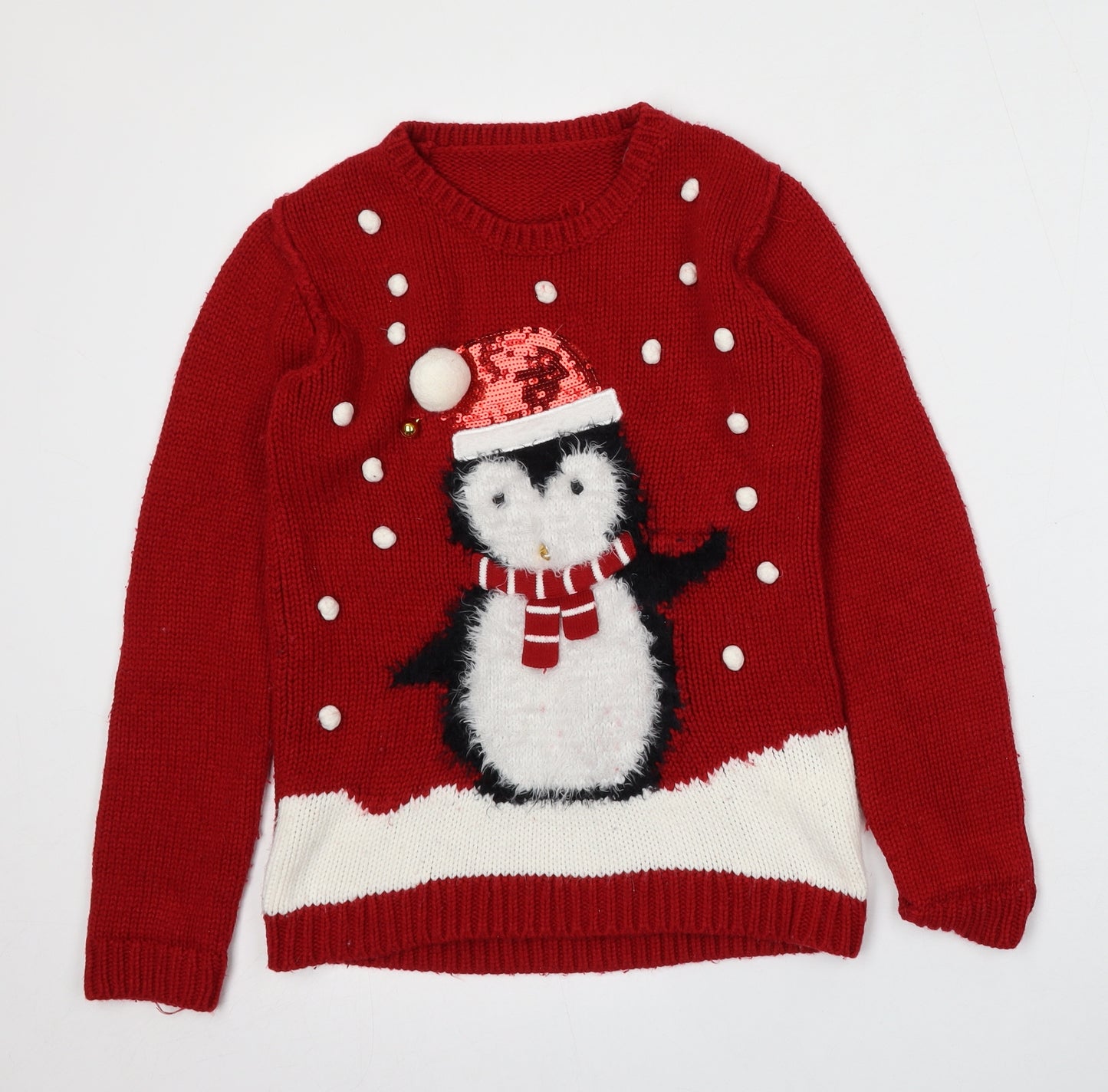 Matalan Girls Red Round Neck  Acrylic Pullover Jumper Size 10-11 Years