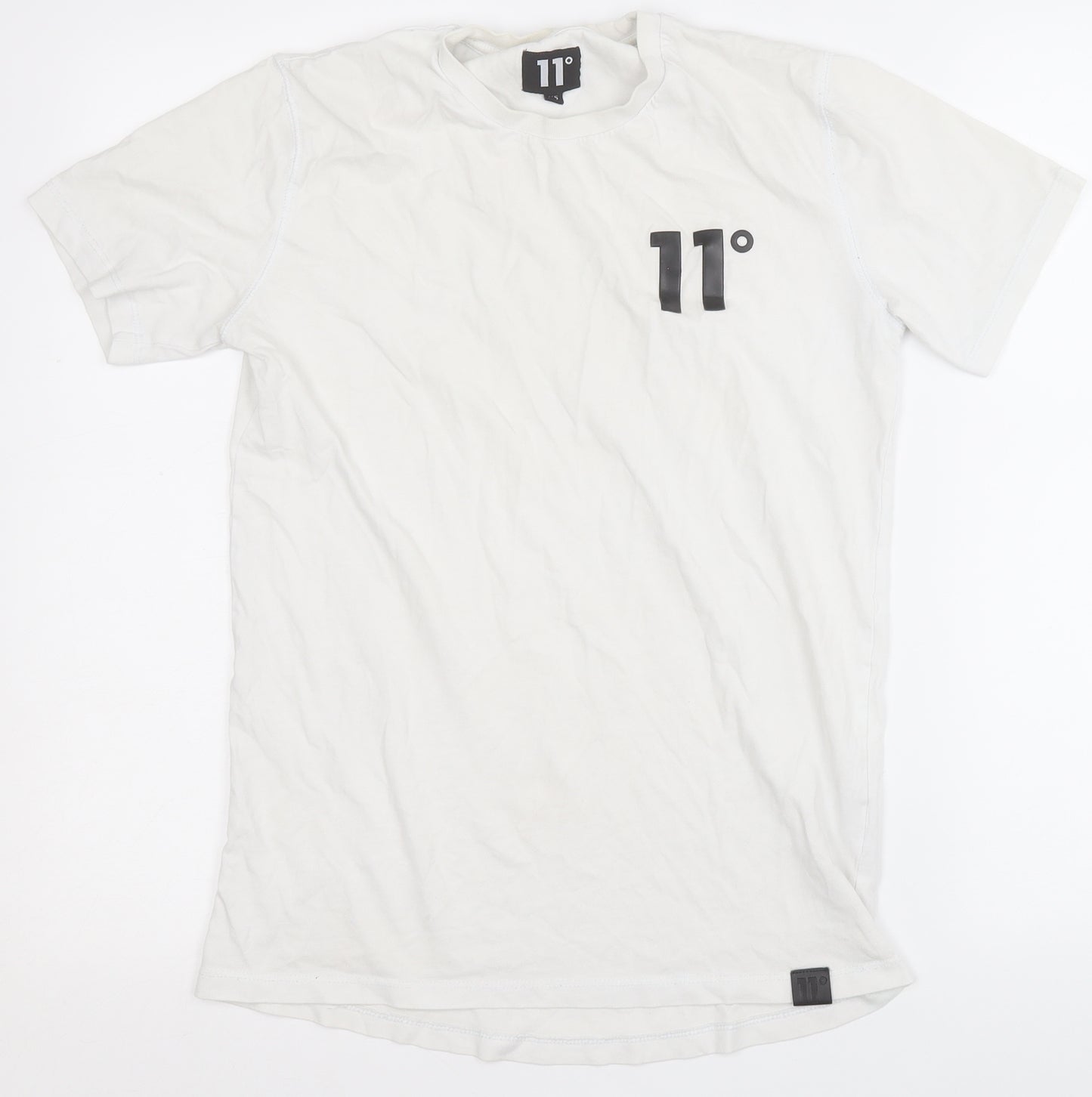 11 degrees Mens White  Cotton  T-Shirt Size S Round Neck