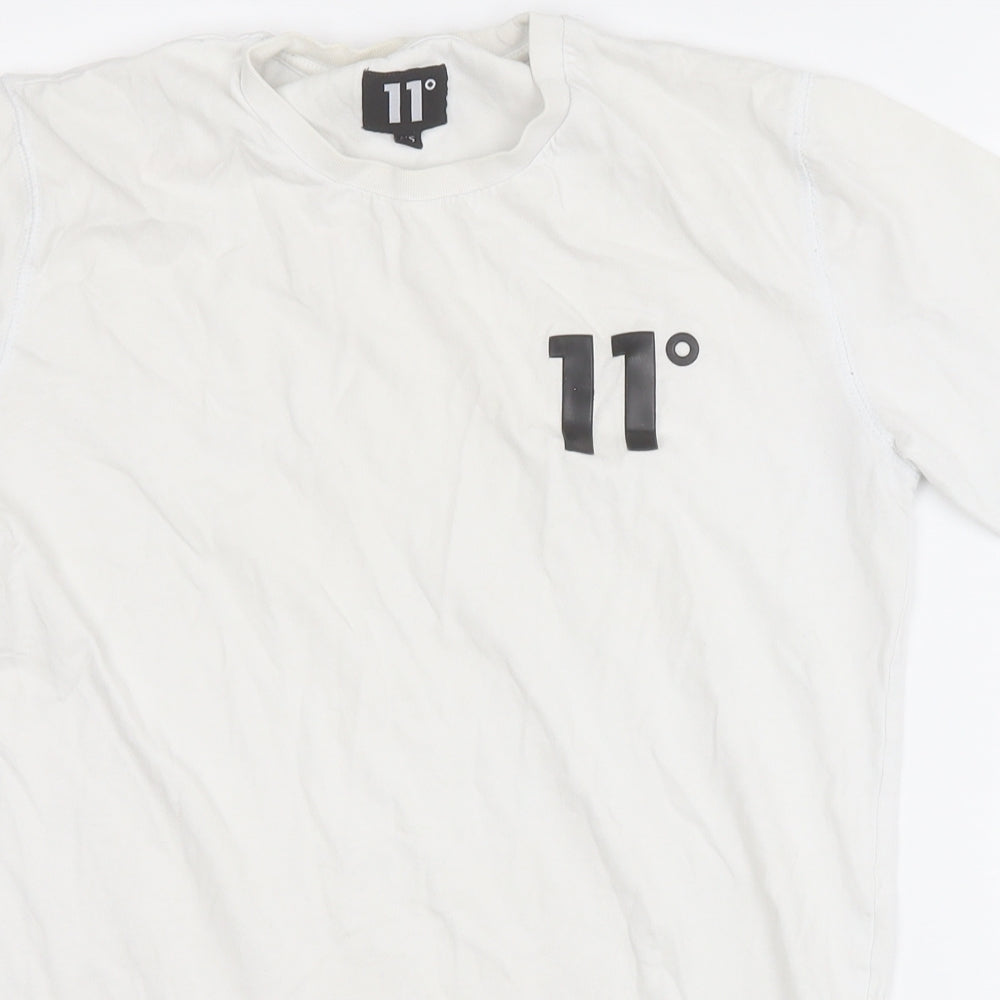 11 degrees Mens White  Cotton  T-Shirt Size S Round Neck