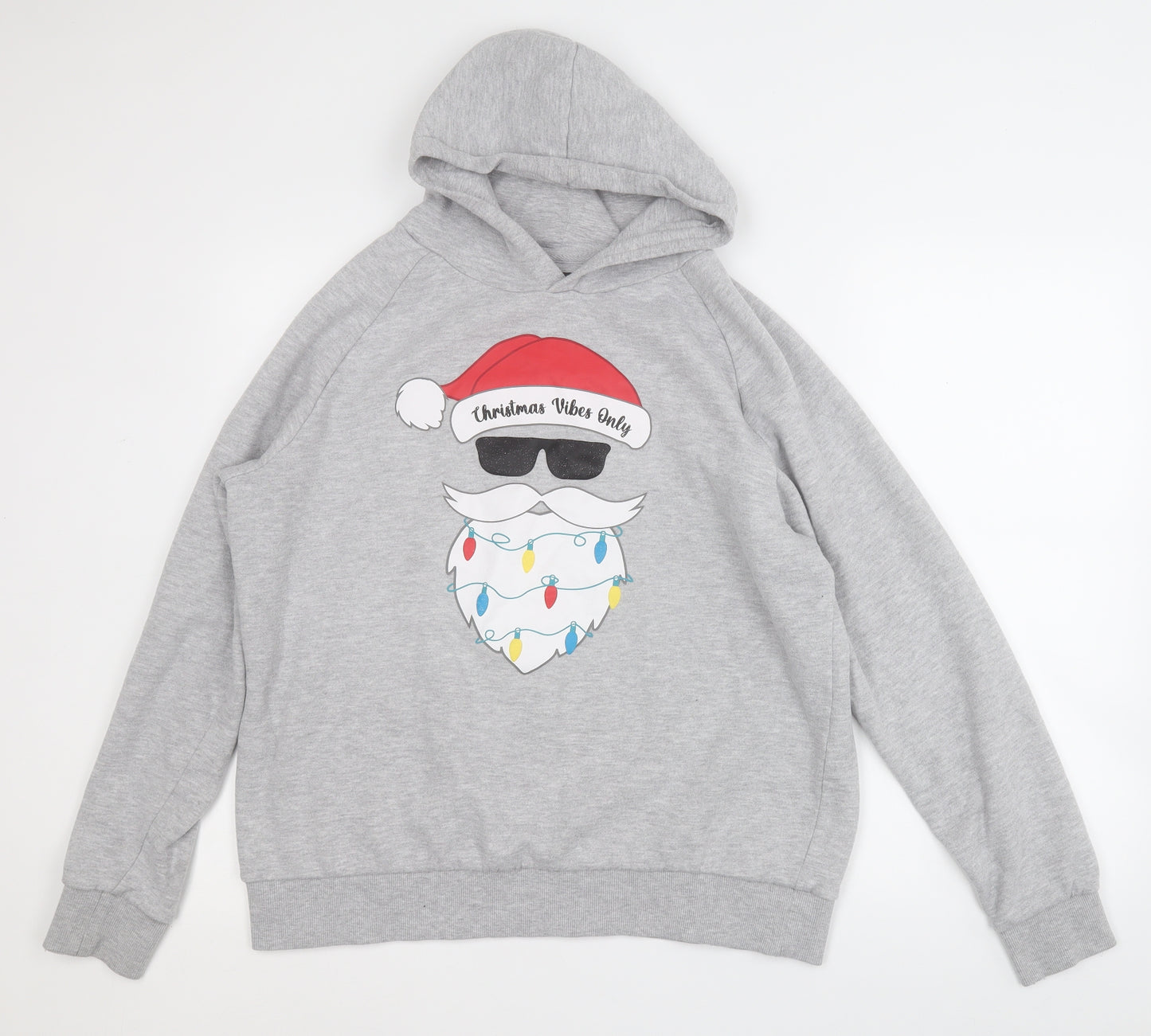 Dunnes Mens Grey  Cotton Pullover Hoodie Size L   - Santa Christmas