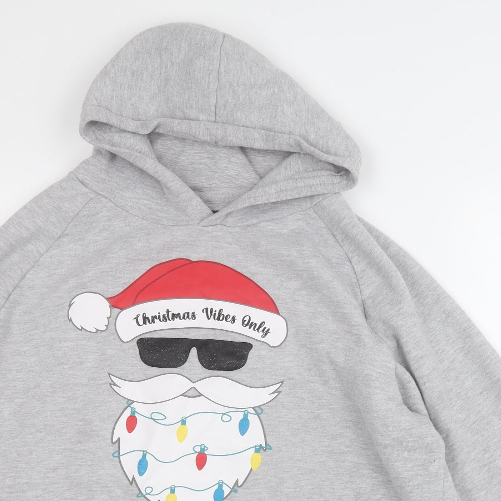 Dunnes Mens Grey  Cotton Pullover Hoodie Size L   - Santa Christmas