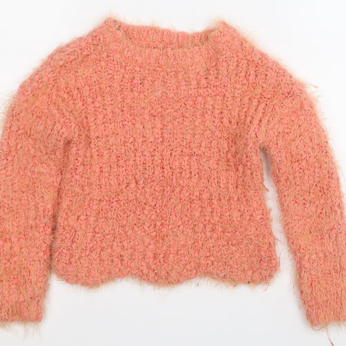 Dunnes Girls Orange Round Neck  Polyester Pullover Jumper Size 5 Years