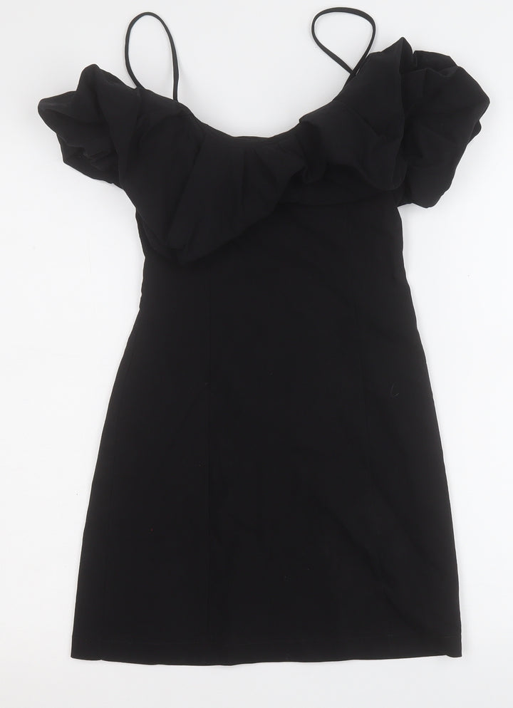 Stradivarius Womens Black  Cotton A-Line  Size S  Round Neck