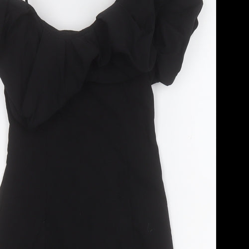 Stradivarius Womens Black  Cotton A-Line  Size S  Round Neck