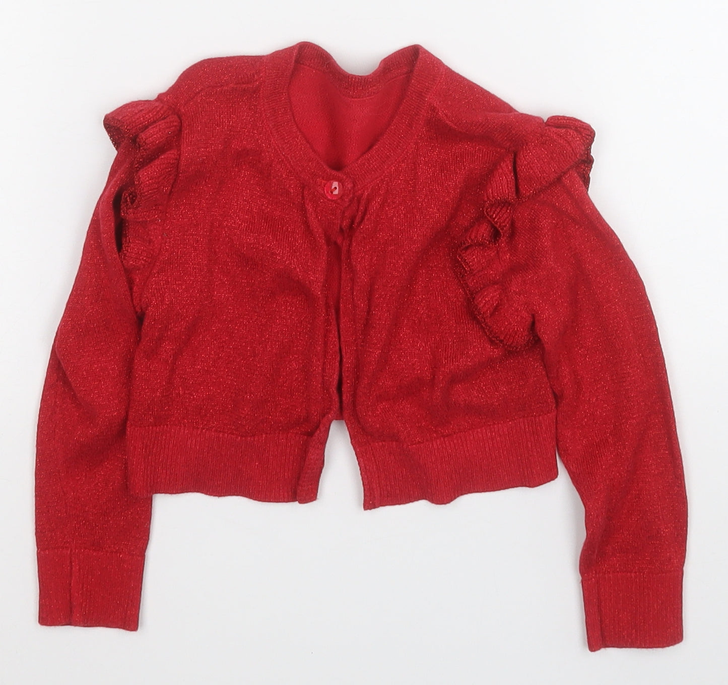 Dunnes Girls Red Round Neck Geometric Cotton Cardigan Jumper Size 4 Years