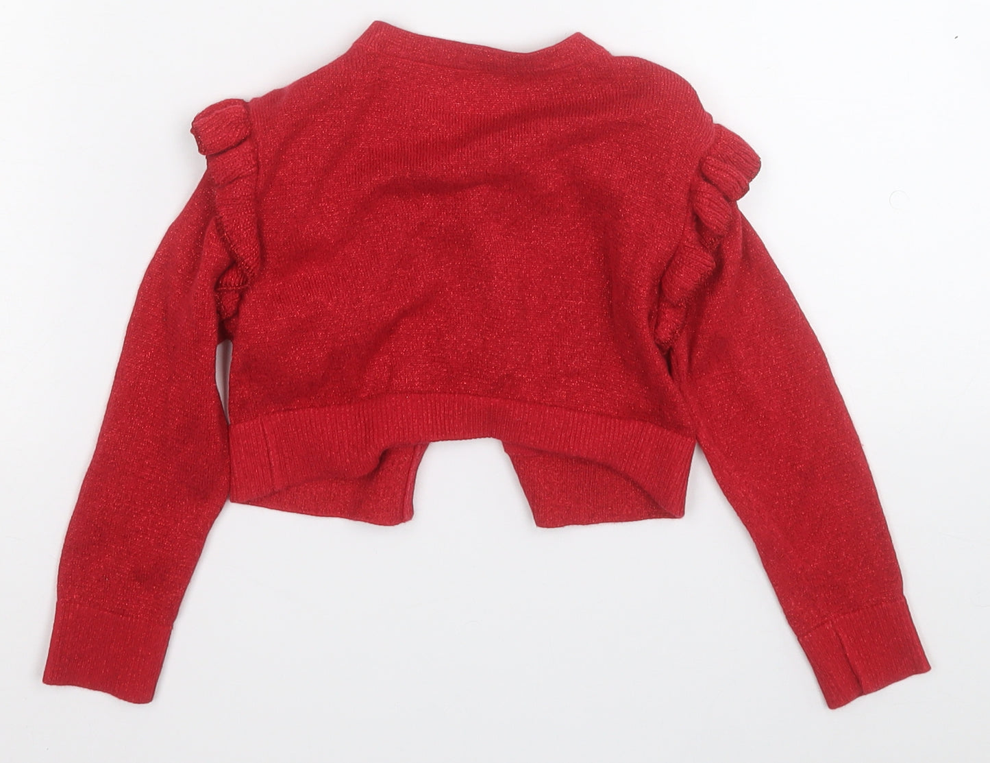 Dunnes Girls Red Round Neck Geometric Cotton Cardigan Jumper Size 4 Years