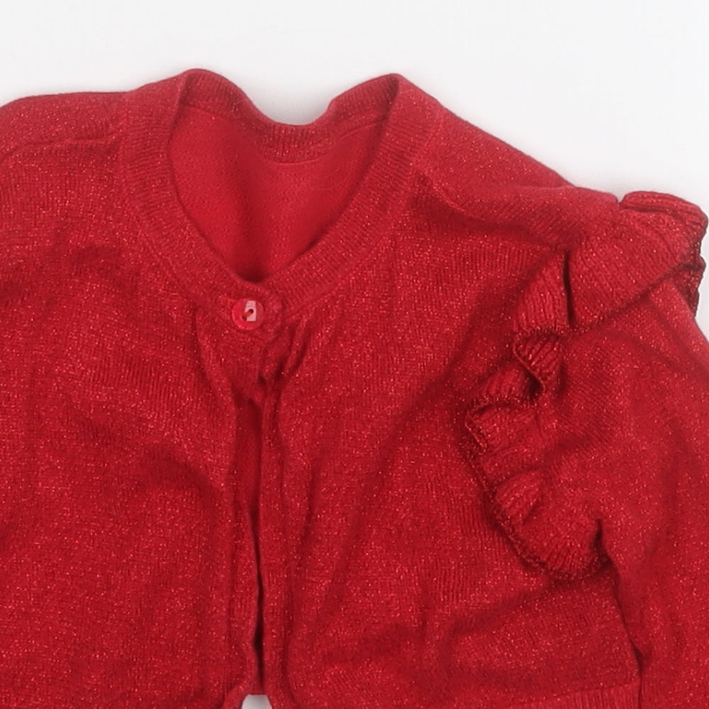 Dunnes Girls Red Round Neck Geometric Cotton Cardigan Jumper Size 4 Years