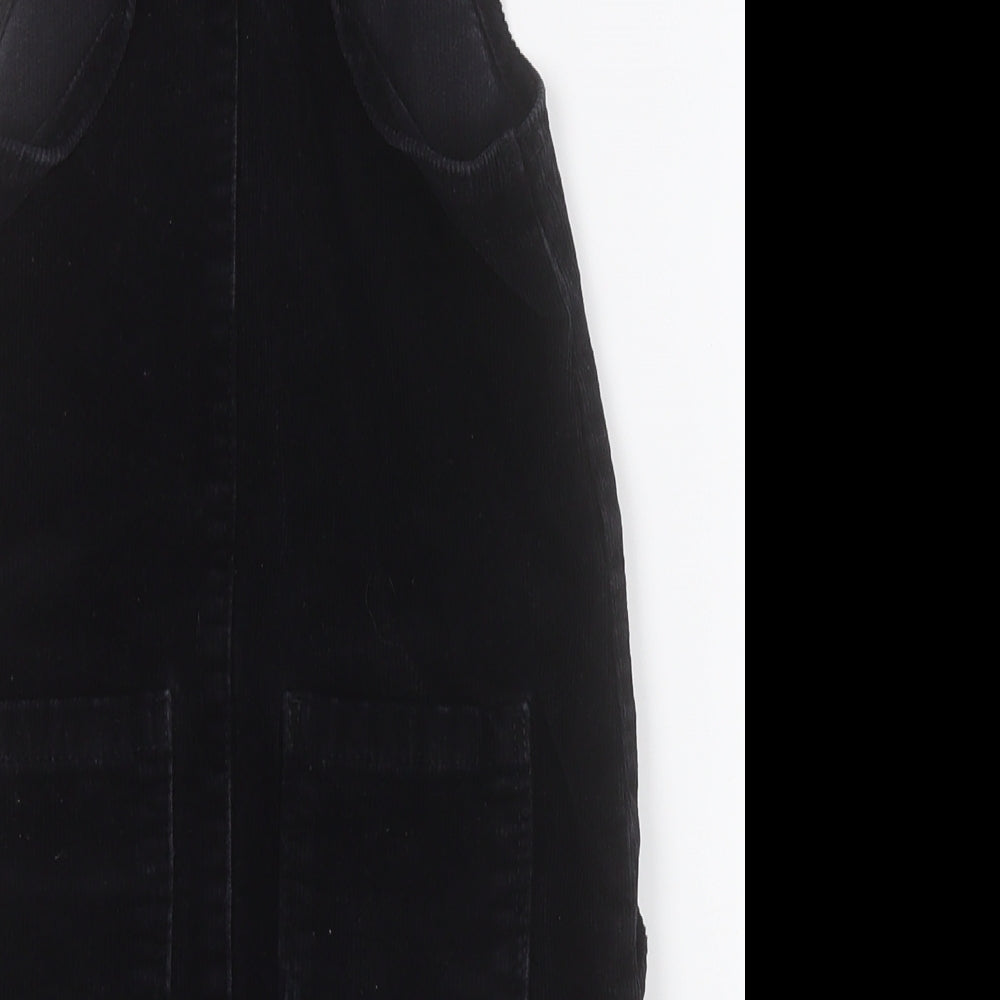 George Girls Black  Cotton Pinafore/Dungaree Dress  Size 6-7 Years  Round Neck