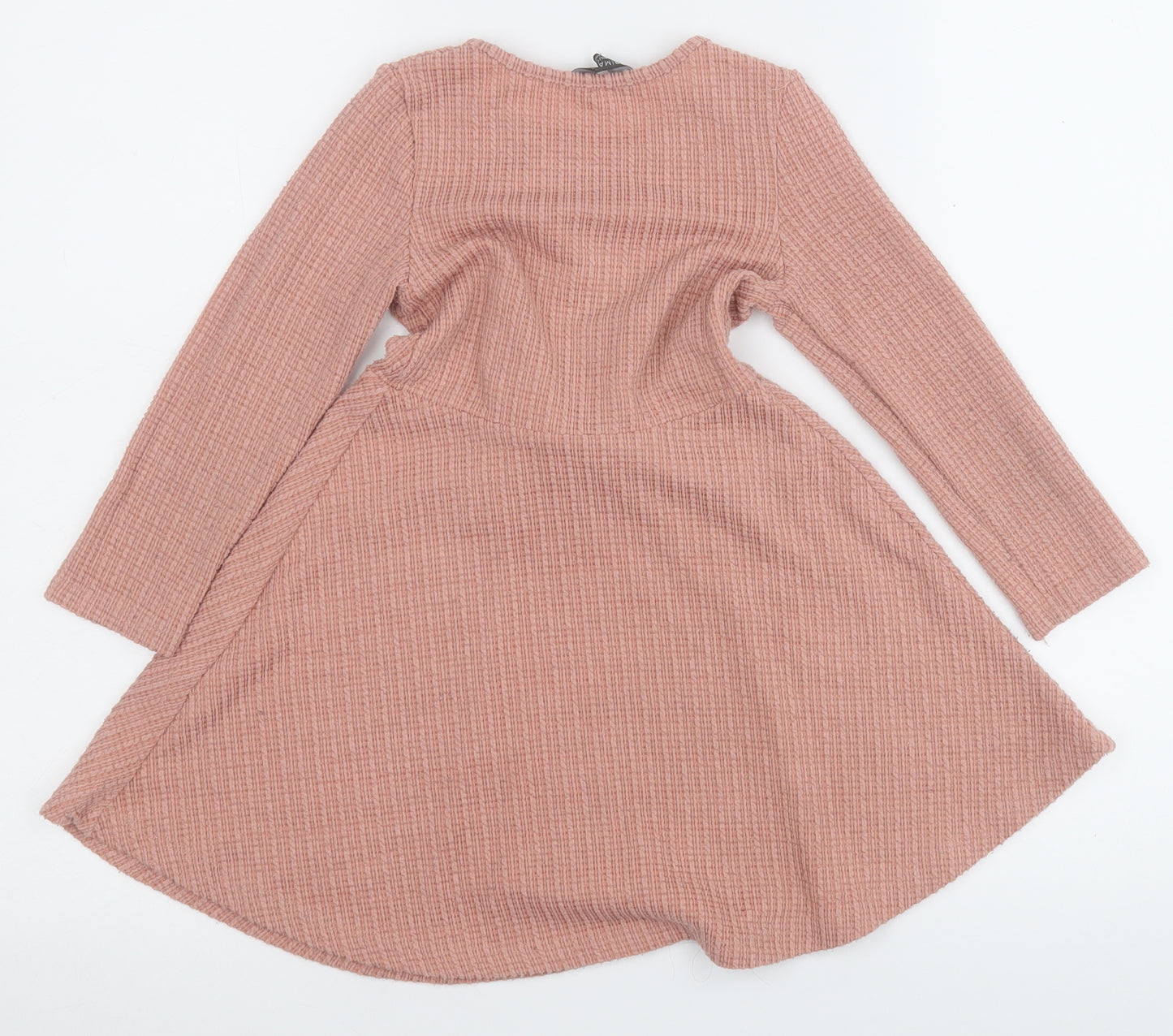 Primark Girls Pink Geometric Polyester Fit & Flare  Size 5-6 Years  Round Neck