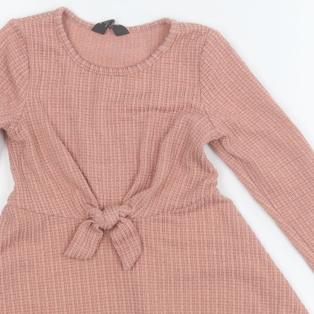 Primark Girls Pink Geometric Polyester Fit & Flare  Size 5-6 Years  Round Neck
