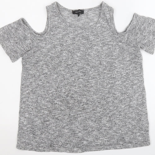 New Look Womens Grey  Polyester Basic T-Shirt Size 6 Round Neck