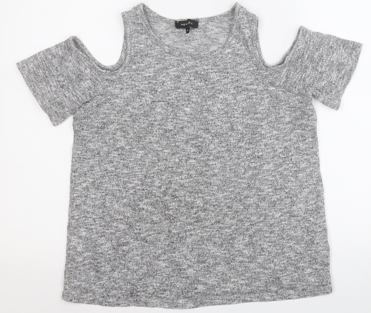 New Look Womens Grey  Polyester Basic T-Shirt Size 6 Round Neck