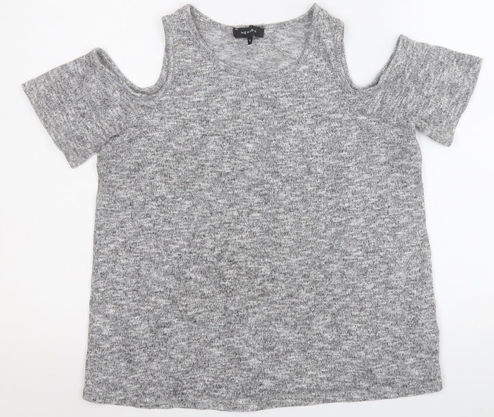 New Look Womens Grey  Polyester Basic T-Shirt Size 6 Round Neck